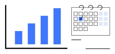 İşaretli tarihli bar çizelgesi ve takvim yükselişte, veri eğilimleri, zaman yönetimi ve organizasyonun vurgulanması. Planlama, planlama, üretkenlik, analiz, strateji hedefleri için idealdir.