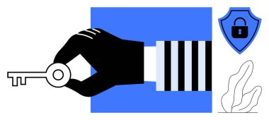 Anahtar erişimi, güvenlik kalkanı, minimalist bitkiler. Güvenlik, kimlik doğrulama, koruma, gizlilik, teknoloji erişimi, güvenlik önlemleri için ideal