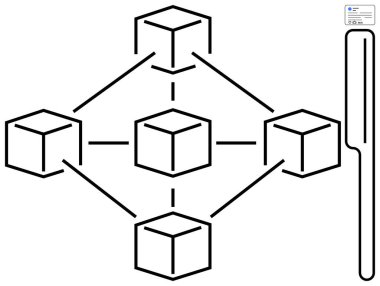Birbirine bağlı küp blokzinciri, güvenlik ve veri yönetimi kavramlarını gösteren soyut ağ diyagramı. Teknoloji, yenilik, veri akışı, ademi merkeziyet, sistem tasarımı için ideal