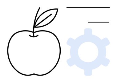 Elma ana hatları bir dişli ikonu ve iki yatay çizgi ile eşleştirilmiş. Büyüme, üretkenlik ve teknoloji mekanizmalarını gösteriyor. Eğitim, sağlık, yenilik ve mekanik için ideal