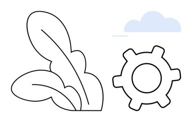 Dişliler teknolojiyi ve bitkiler de doğayı temsil ediyor. Çevre, sürdürülebilirlik, yenilik, ekoloji, yenilenebilir enerji, yeşil teknoloji, düz basit metafor