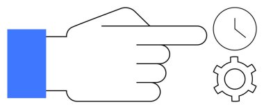 Eller saat ve vites simgesini işaret ediyor. Zaman yönetimi, iş akışı verimliliği, görev öncelikleri, stratejik planlama, takım verimliliği, planlama, sade iniş sayfası için ideal