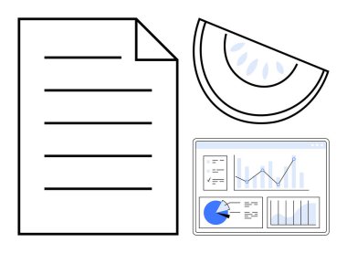 Kağıt belge, karpuz dilimi ve grafik ve grafiklerle dolu veri paneli. Analiz, üretkenlik, yaratıcılık, büyüme, raporlama, takım çalışması için ideal basit iniş sayfası