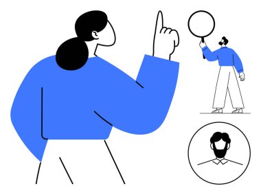 Mavi elbiseli bir adam, balon tutan bir başkası, dairesel vesikalık. Takım çalışması, iletişim, bireysellik, yaratıcılık, insan etkileşimi, çeşitlilik için ideal basit iniş sayfası