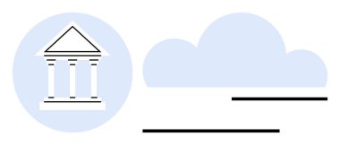 Soyut bulut elementinin yanındaki klasik hükümet binası modernizasyonu, bulut hesaplamasını, teknoloji evlat edinmesini sembolize ediyor. Yönetim, çevrimiçi hizmetler, hukuk, yenilik, teknoloji verileri için ideal