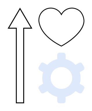 Kalbe bakan yukarı ok, dişliyi, büyümeyi, tutkuyu ve üretkenliği sembolize ediyor. Yenilik için ideal, takım çalışması, kariyer hedefleri, motivasyon, iş stratejisi, kişisel büyüme düzeyi basit