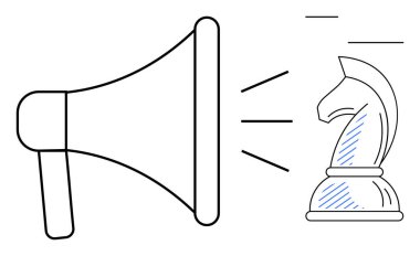 Bir satranç şövalyesine ses dalgaları yansıtan megafon iletişimi, stratejiyi, liderliği, karar verme mekanizmasını, takım çalışmasını, reklamcılığı, halk önünde konuşmayı ve yeniliği sembolize ediyor. Düz basit