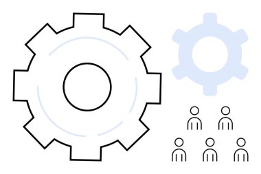 Takım çalışmasını, verimliliği ve verimliliği simgeleyen altı basit insan figürüne sahip iki vites. İş için ideal, işbirliği, yönetim, iş akışı, süreç optimizasyon yenilik takım çalışması. Düz