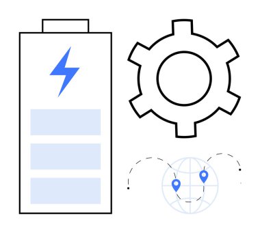 Enerji cıvatalı pil, yenilik için teçhizat, dünya çapında bağlantı noktaları olan dünya. Enerji çözümleri, teknoloji, sürdürülebilirlik, küresel ulaşım, yenilik, bağlantı için ideal