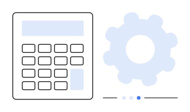Hesaplamayı ya da hesaplamaları temsil eden hesap makinesi ayarları ya da süreçleri sembolize eden bir dişli ile birlikte. Finans, iş, muhasebe, ayarlar, otomasyon, optimizasyon ve basit iniş için ideal