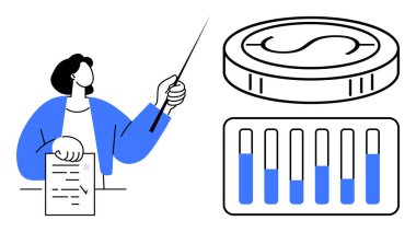 Profesyonel veri sunma, bar çizelgesi ve para birimi işaretinin yanında işaretleyici ve kontrol listesi. Finans, bütçe, yatırım, gelir analizi, eğitim, başlangıç, basit iniş sayfası için ideal
