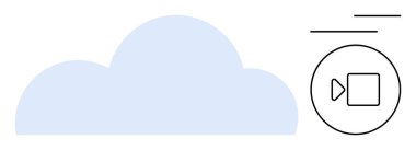 Dijital depolama ve medya erişimini temsil eden video akış kontrol simgesinin yanında bulut şekli. Teknoloji, internet, yayın, bulut hizmetleri, medya, yazılım bağlantısı için ideal. Düz basit