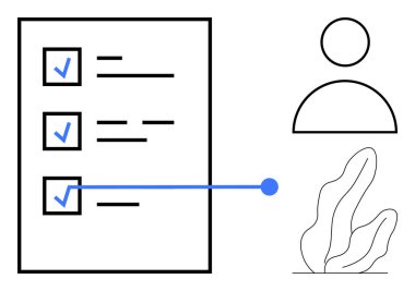 İşaretli görevleri, profil simgesi ve soyut bitki tasarımı olan kontrol listesi. Üretkenlik, görev yönetimi, organizasyon, iş akışı, izleme süreci için ideal, kişisel hedefler basit iniş sayfası