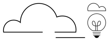Ampulle bağlantılı minimalist bulut yenilik, dijital fikirler veya bulut hesaplama öneriyor. Teknoloji, yaratıcılık, beyin fırtınası, yenilik, bulut depolama, sürdürülebilirlik için ideal basit