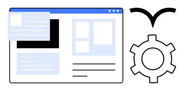 Açılır menü ile web sitesi arayüzü, içerik görüntüleme bölümleri, ayarlar için dişli simgesi, kuş motifi. Web geliştirme, UI tasarımı, kişiselleştirme, kullanıcı deneyimi, yenilik teknolojisi için ideal