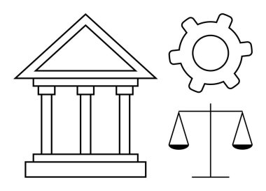 Sütunları olan adliye binası cephesi, sistem ve işlemler için teçhizat ve adalet için denge terazisi. Hukuk, yönetim, yapı, adalet, karar vermenin verimliliği için idealdir. Düz basit