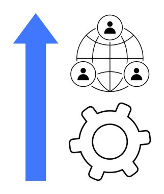 Mavi ok üç kişiyi birbirine bağlıyor ve takım çalışmasını, yeniliği, gelişmeyi, iş stratejisini sembolize ediyor. Büyüme için ideal, küresel ulaşım, başarı bağlantı verimliliği