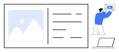 Kullanıcı multimedya ile etkileşime girer, metin, resim ve video ögelerini gösterir. Web tasarımı için ideal, kullanıcı arayüzü, dijital pazarlama, eğitim, içerik oluşturma iletişimi basit