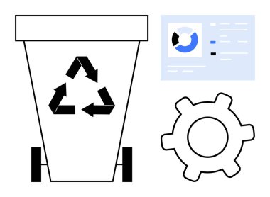 Oklarla geri dönüşüm kutusu çevre dostu ekipman ve gösterge paneli sistem optimizasyonunu, analizini ve organizasyonunu öneriyor. Sürdürülebilirlik, süreç yönetimi, eko-teknoloji, veri için ideal