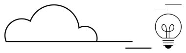 Basit çizgi sanatı, parlayan bir ampulle bağlantılı bir bulut sergiliyor, bağlantı ve yeniliği sembolize ediyor. Teknoloji, bulut depolama, yaratıcılık, internet, dijital fikirler, beyin fırtınası için ideal