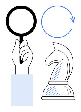 El ele tutuşan büyüteç araştırmayı, satranç şövalyesi stratejiyi ve dairesel ok da yinelemeyi veya ilerlemeyi simgeler. Analiz, planlama, karar verme, strateji için ideal