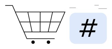 Minimalist alışveriş arabası cesur meta veri etiketinin yanında. E-ticaret, sosyal medya, markalaşma, dijital pazarlama, online alışveriş, SEO ve basit bir iniş sayfası için ideal