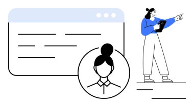 Dijital profil oluşturma arayüzünde tablet noktaları tutan kişi, ön planda büyüyen kullanıcı avatarı. Takım işbirliği, profil tasarımı, kullanıcı deneyimi, takım çalışması, dijital için ideal