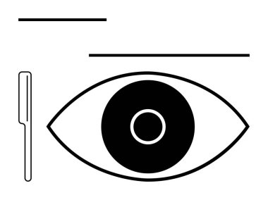 Asgari doğrusal şekil ve şablonlarla çevrili koyu siyah çizgilerle basit göz çizgisi. Görüş, gözlem, berraklık, yaratıcılık, odaklanma, tasarım kavramları ve basit iniş sayfaları için ideal
