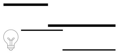 Ampul, yeniliği ve yatay siyah çizgileri sembolize ediyor. Düzen ve basitliği işaret ediyor. Yaratıcılık, enerji, yenilik, minimalizm, organizasyon, tasarım düşünme için ideal, basit