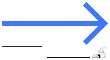 Büyük mavi ok, dikkatleri ilerlemeyi, sanayiyi ve darbeyi simgeleyen duman yayan bir fabrikaya çekiyor. Kavram için ideal yön, strateji, endüstri, ilerleme, çevre enerjisi