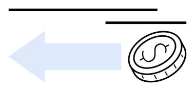 Mavi ok, yanında bir dolar işareti olan bir bozuk para ile sol tarafı gösteriyor. Ödeme, geri ödeme ya da transfer sürecini temsil ediyor. Para transferi, finans rehberi, iş konsepti, tasarruf, işlem için ideal