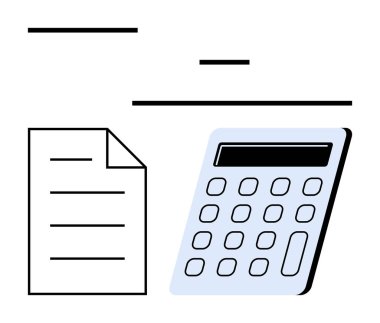 Finansal işler, bütçe hesaplama ve matematik işleri için düzenlenmiş hesap makinesi ve belge. Muhasebe, muhasebe, finans, eğitim ve analitik teknolojisi için ideal. Düz basit metafor