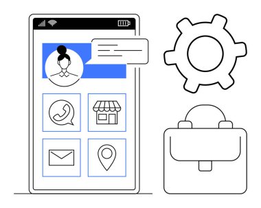 Akıllı telefon uygulaması tasarımı kullanıcı profili, iletişim araçları, konum ve iş gereksinimleri. Teknoloji, iletişim, organizasyon, navigasyon, kullanıcı arayüzü işi için ideal