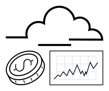 Paranın üstünde bulut ve yükselen grafik sergilenen finans, analitik, teknoloji, ekonomi, yatırım, büyüme. Başlangıç, fintech, bulut hesaplama iş büyüme teknolojisi yönetim ekonomisi için ideal