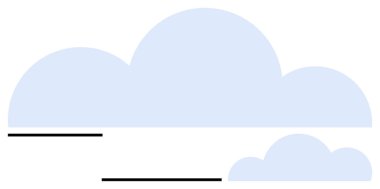 Farklı boyutlarda iki yumuşak mavi bulut ve siyah yatay çizgiler. Hava durumu, gökyüzü, seyahat, bulut hesaplama, veri depolama, minimalizm, basit iniş sayfası için ideal