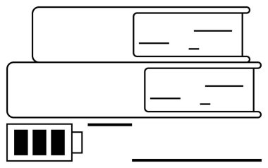 Bir pil sembolünün yanına istiflenmiş iki kitap bilginin gücünü sembolize ediyor. Eğitim, öğrenme, üretkenlik, sürdürülebilirlik, yenilik, enerji kişisel gelişimi için idealdir. Düz basit