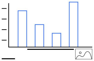 Değişen yüksekliklerin dört dikey çubuğu ve bir ekleme stili grafik simgesi olan çubuk grafiği. Veri analizi, iş raporu, istatistik, araştırma, karşılaştırma, sunum, basit iniş sayfası için ideal