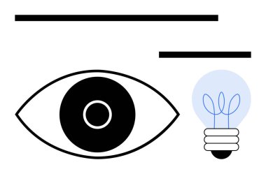 Cesur çizgileri olan gözler ve minimalist tarzda ampuller görüş ve yaratıcılığı çağrıştırıyor. Yenilik, tasarım, fikir üretimi, sanat, ilham, markalaşma, basit iniş sayfası için ideal