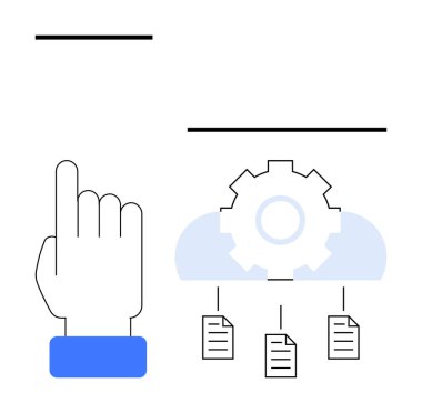 El işaretleme, otomasyonu temsil eden bulut teçhizatı, veri akışı için bağlantılı belgeler. Teknoloji, bulut hesaplama, otomasyon, veri yönetimi ve verimlilik için ideal. Düz