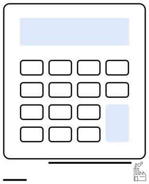 Büyük dikdörtgen düğmeli hesap makinesi, mavi veri ekranı, şebeke düzeni. Finans, işletme, eğitim, teknoloji, muhasebe, verimlilik araçları için ideal basit iniş sayfası