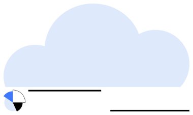 Büyük mavi bulut şekli, küçük dairesel çizgiler ve siyah çizgiler. Teknoloji, veri depolama, yenilik, analitik, bağlantı, basitlik, modern tasarım temaları için idealdir. Düz basit metafor