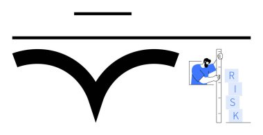 Cesur grafik eğrileri olan minimalist kompozisyon, RISK işaretli figür ölçekleme blokları, dengeyi, değerlendirmeyi ve zorlukların üstesinden gelmeyi sembolize ediyor. Liderlik için ideal, strateji, büyüme, ya da basit