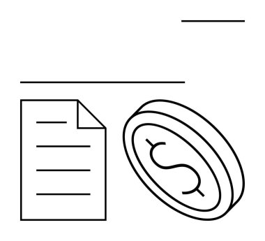 Kağıt belge ve dolar madeni para finans, bütçe, muhasebe, para yönetimi, ödeme takibi, ekonomik planlama ve maliyet hesaplamasını vurguluyor. Finansal temalar ve düz basit metafor için ideal