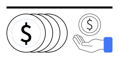 Dolar işaretli para serileri ve para vermek ya da almak için uzanmış bir el. Finans, tasarruf, yatırım, bağış toplama, hayır kurumu, ödeme sistemleri için ideal, basit iniş sayfası