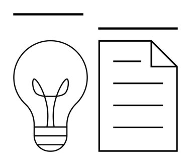 Yenilik, beyin fırtınası, veri sunumu, strateji planlaması içeren bir belgenin yanındaki ampul. Eğitim, yaratıcılık, iş, iş akışı, verimlilik bilgisi için ideal