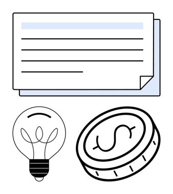 Belge yığını, parlayan ampul ve finansal planlamayı, yeniliği ve ekonomik stratejiyi vurgulayan dolar sikkesi. Mali danışmanlık, girişimcilik, yenilik, bütçe yatırımı için ideal