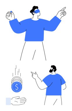 Seçimlere odaklı el kol hareketi, maddi durumu gösteren madeni paralar, vermek ya da almayı sembolize eden uzanmış eller. İş, finans, ekonomi, takım çalışması, strateji, hayır işi için ideal