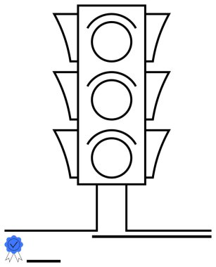 Basit trafik ışığı tasarımı. Bir direğin üzerinde üç büyük dairesel ışık var. Ulaşım, güvenlik, ihtiyat, kurallar, altyapı, planlama, basit iniş sayfası için ideal