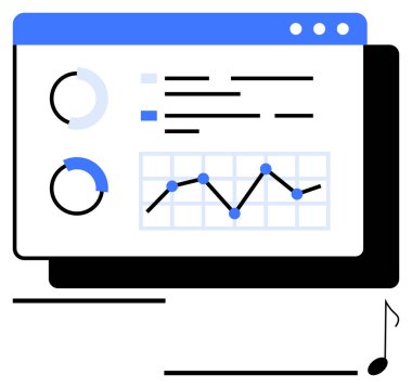 Kontrol paneli arayüzü turta grafiklerini, çizgi grafiğini ve metin verilerini gösteriyor. Analizi ve içgörüyü vurguluyor. Veri analizi, iş dünyası, finans, izleme, strateji ve raporlama için ideal