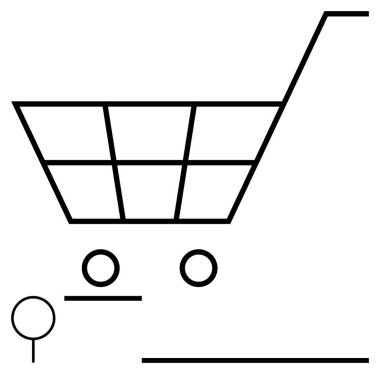 Şebeke yapısı ve tekerlekleri olan alışveriş arabası ticareti, perakendeciyi ve tüketici davranışını yansıtıyor. E-ticaret, perakende çalışmaları, iş stratejisi, asgari tasarım estetiği, lojistik ticareti için ideal